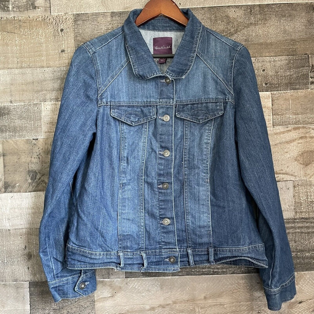 Gloria Vanderbilt Jean Jacket Womens M Blue Distressed Denim Trucker Pockets